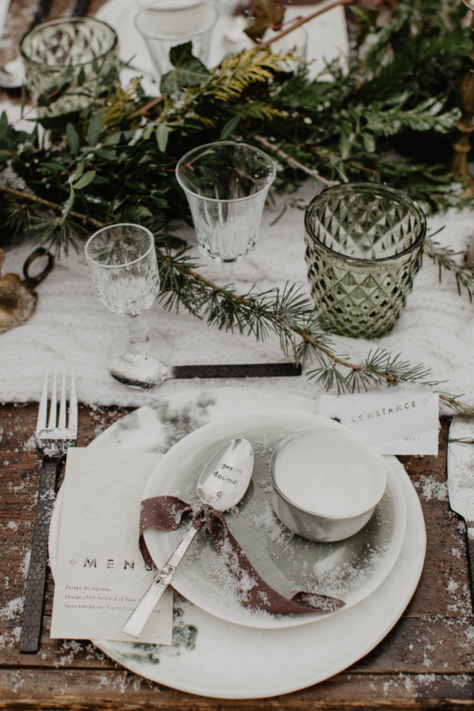 table d'hiver, décoration table mariage, mariage hiver, décoration mariage hiver