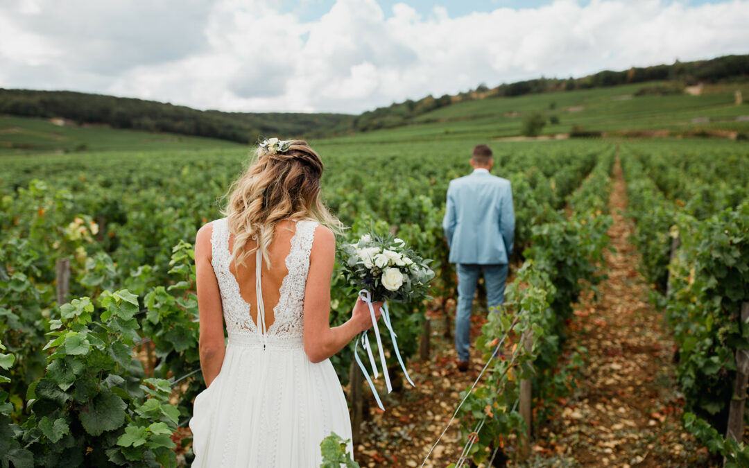 Se marier en Champagne : First view dans les vignes