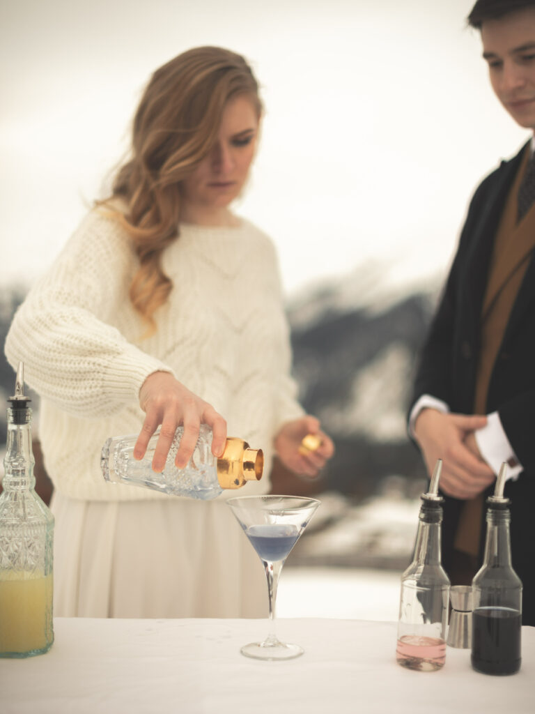 Mariage, barman, mixologue, mariage montagne, montagne, neige, hiver, ambiance