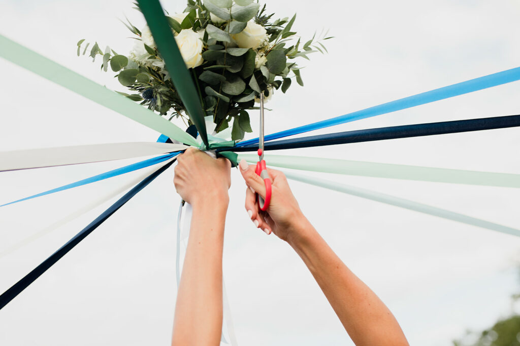 Bouquet, Ruban, ronde, Bleu, vert, Mariée