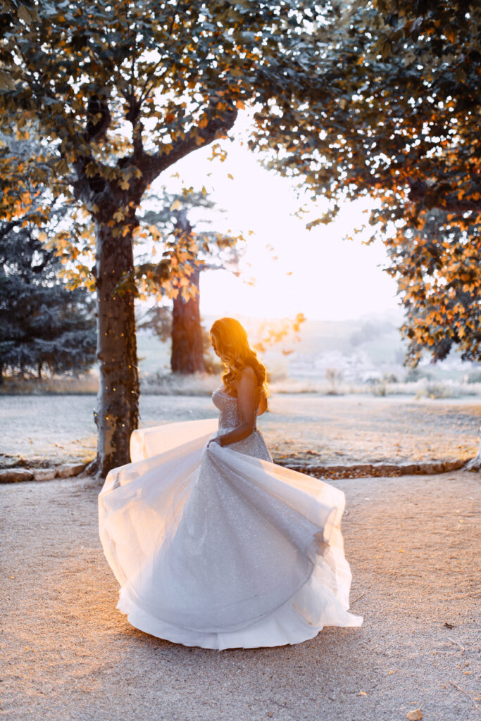 bride glitters snow winter light white dress