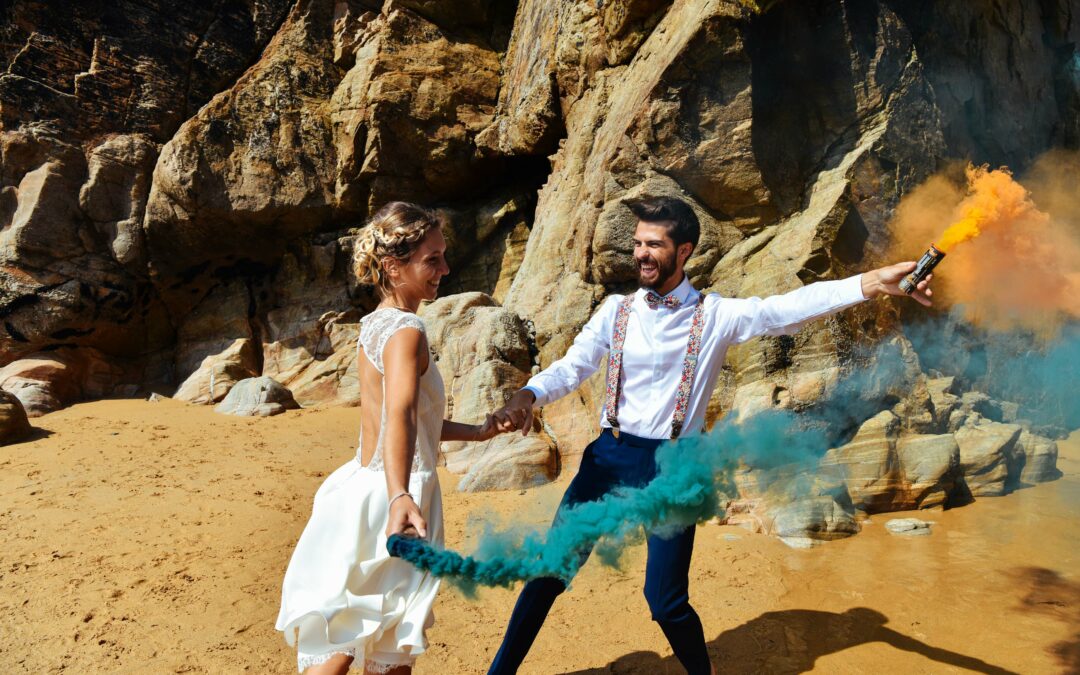 Mariage au soleil fumigènes