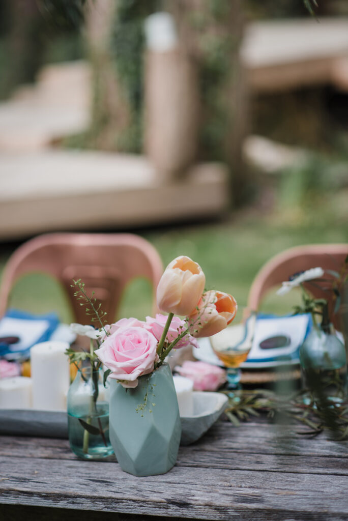 centre de table avec tulipes pour un mariage d'hiver