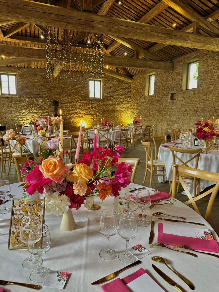 table, lieu de réception, coloré, fleurs, 