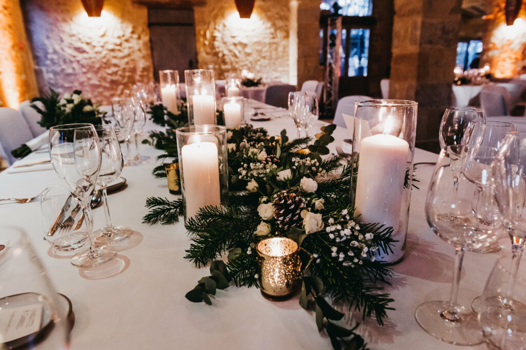 Mariage en hiver, centre de table hiver, sapin