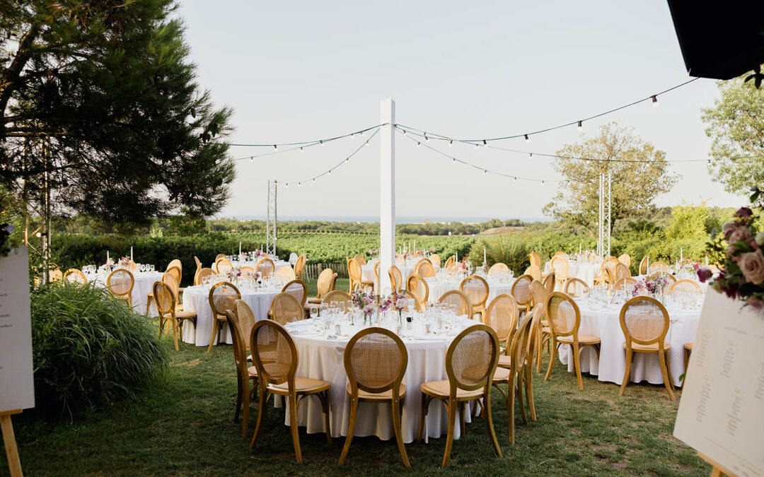 réception, ciel étoilé, extérieur, vue mer, repas de mariage, chateau de Valmy